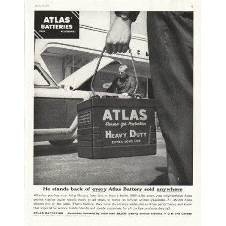 1956 Atlas Batteries Ad "He stands"