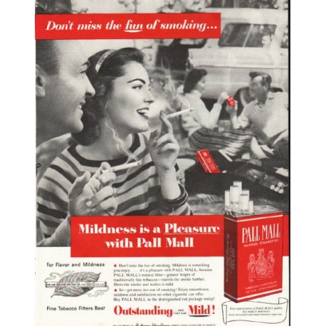 1956 Pall Mall Cigarettes Ad "Don't miss the fun"