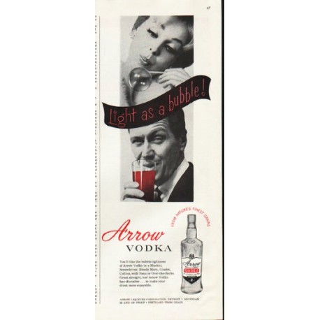 1961 Arrow Vodka Ad "Light as a bubble"