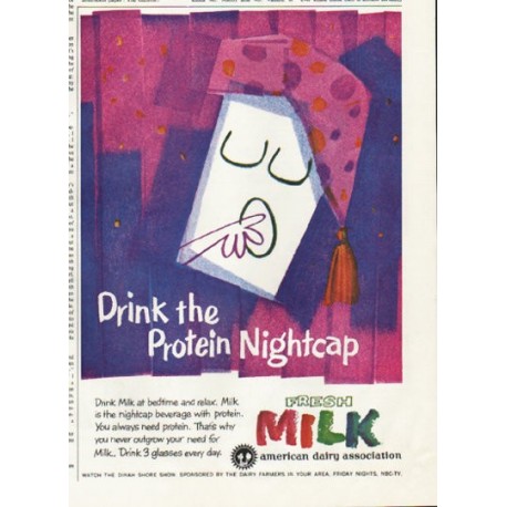1961 American Dairy Association Ad "Protein Nightcap"