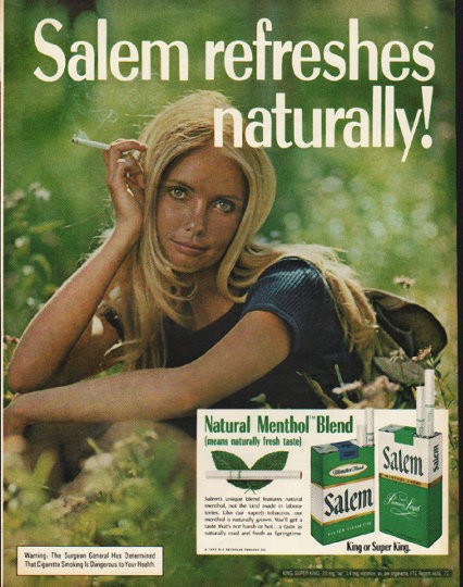 1972 Salem Cigarettes Vintage Ad "Salem refreshes naturally"