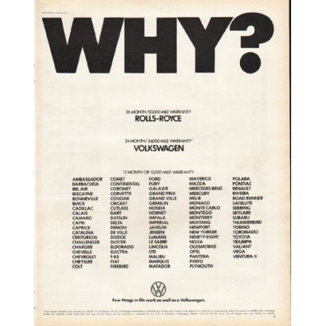 1972 Volkswagen Ad "Why?"