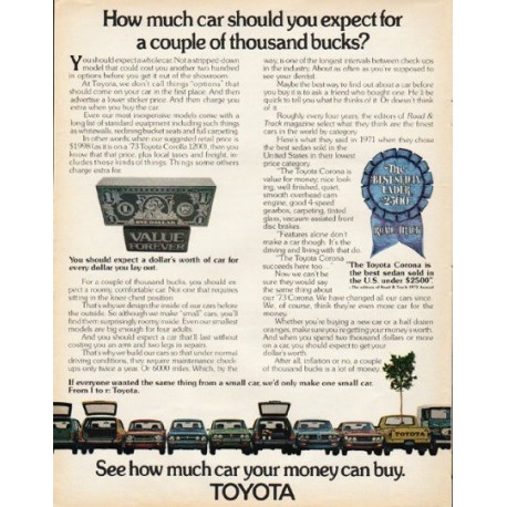 1973 Toyota Ad "couple of thousand bucks" ~ (model year 1973)