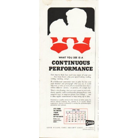 1958 Shuron Optical Ad "Continuous Performance"