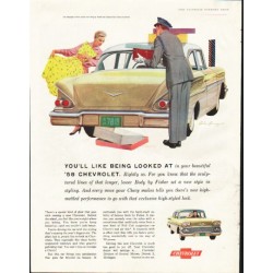 1958 Chevrolet Biscayne Ad "being looked at" ~ (model year 1958)