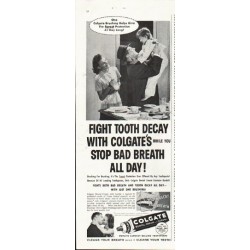 1958 Colgate Toothpaste Ad "stop bad breath all day"