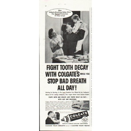 1958 Colgate Toothpaste Ad "stop bad breath all day"