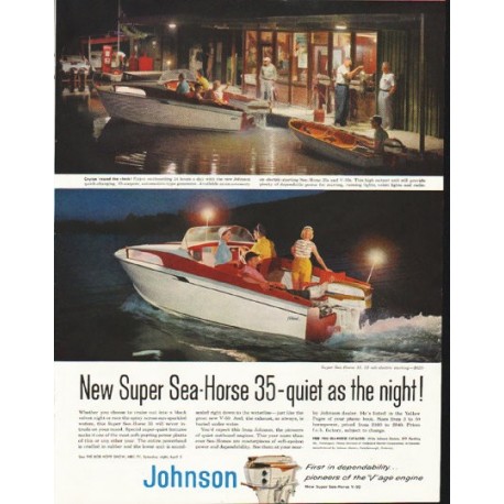 1958 Johnson Outboard Engine Ad "quiet as the night"