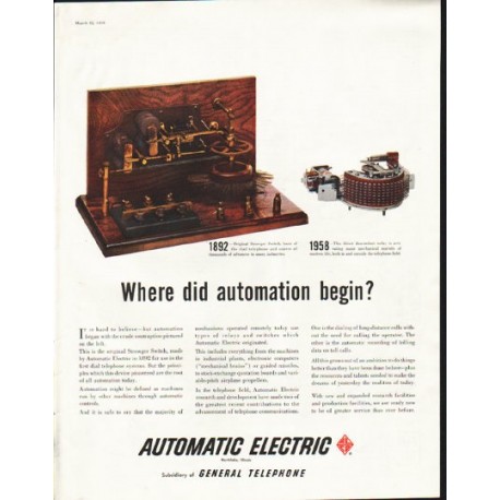 1958 Automatic Electric Ad "Where did automation begin"