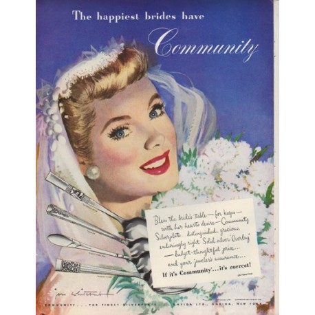 1949 Community Silverplate Ad "The happiest brides have Community"