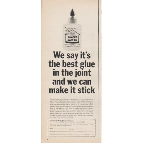 1965 Elmer's Glue-All Ad "best glue in the joint"