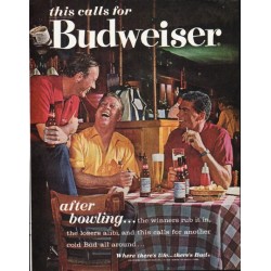 1963 Budweiser Beer Ad "after bowling"