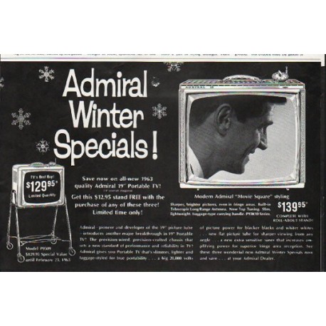 1963 Admiral Television Ad "Admiral Winter Specials"