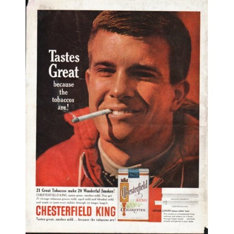1963 Chesterfield Cigarettes Ad "Tastes Great"