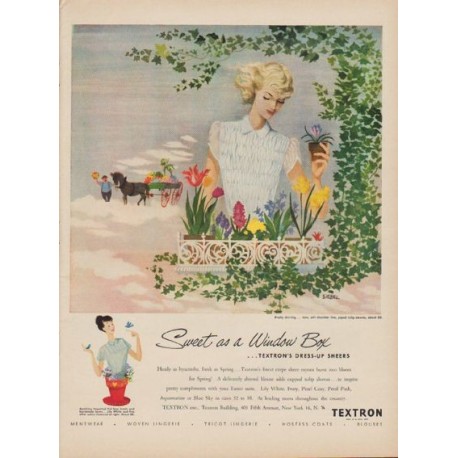 1949 Textron Ad "Sweet as a Window Box"