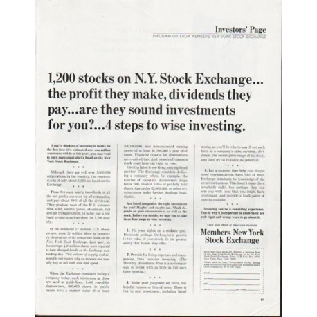 1965 Members New York Stock Exchange Ad "1,200 stocks"