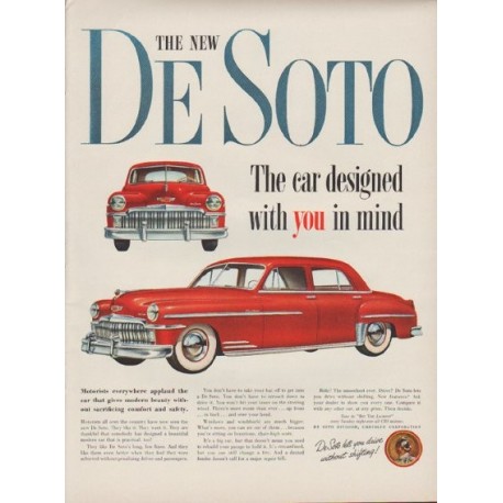 1949 De Soto Ad "The car designed with you in mind"