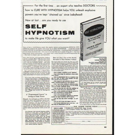1965 Self Hypnotism Book Ad ~ by Leslie M. Lecron