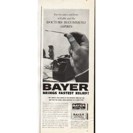 1961 Bayer Aspirin Ad "the pains and fever"