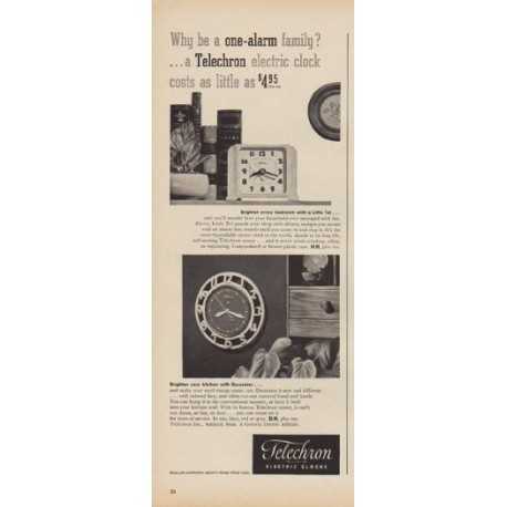 1949 Telechron Ad "Why be a one-alarm family?"