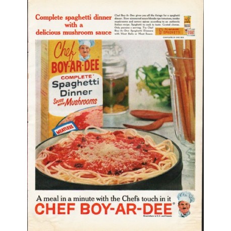 1961 Chef Boy-Ar-Dee Ad "Complete spaghetti dinner"