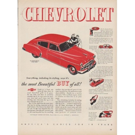 1949 Chevrolet Ad "Fleetline DeLuxe 4-Door Sedan"