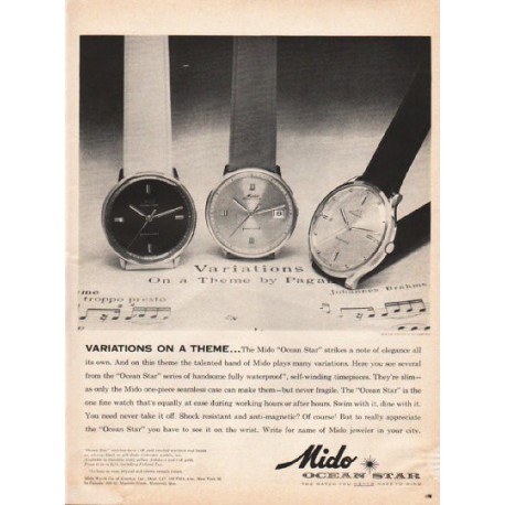 1961 Mido Watch Ad "Variations On A Theme"