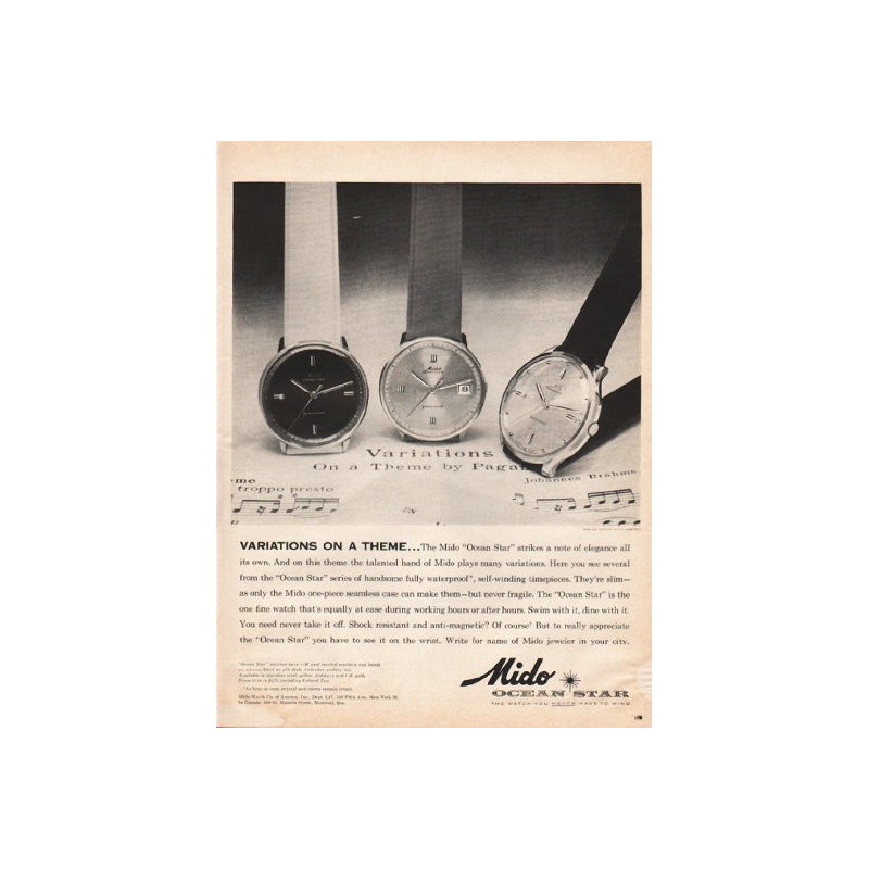 1961 Mido Watch Vintage Ad 