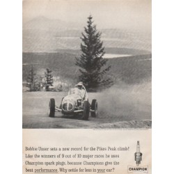 1961 Champion Spark Plugs Ad "Pikes Peak climb"