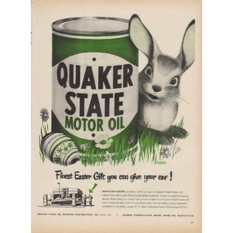 1949 Quaker State Motor Oil Ad "Finest Easter Gift you can give your car !"
