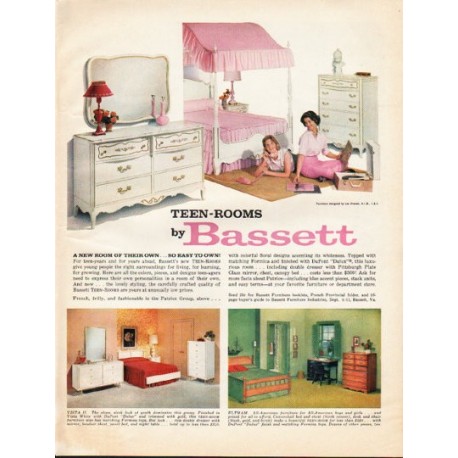 1961 Bassett Furniture Ad "Teen-Rooms"