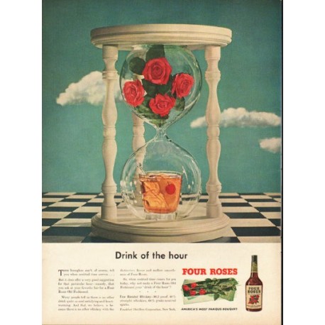 1948 Four Roses Whiskey Ad "Drink of the hour"