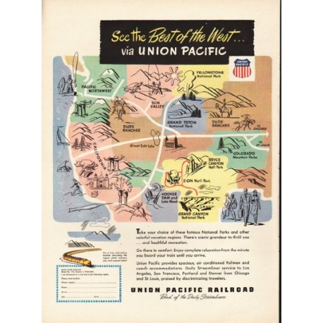 1948 Union Pacific Railroad Ad "Best of the West"