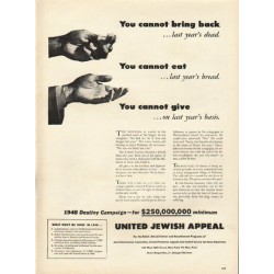 1948 United Jewish Appeal Ad "cannot bring back"