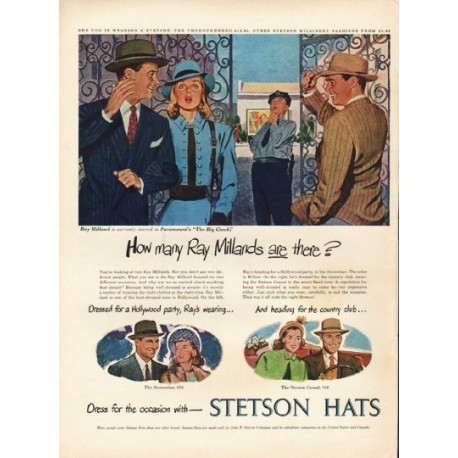 1948 Stetson Hats Ad "Ray Milland"