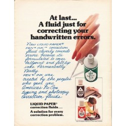 1980 Liquid Paper Correction Fluid Ad "At last"