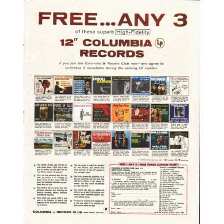 1958 Columbia Records Ad "Free ... Any 3"