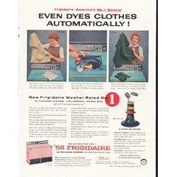 1958 Frigidaire Washer Ad "Dyes Clothes"