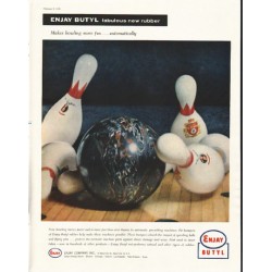 1958 Enjay Butyl Ad "bowling more fun"