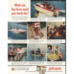1958 Johnson Outboard Engine Ad "Which size"