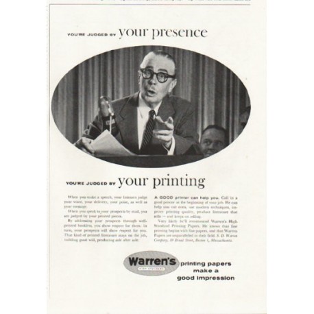 1958 Warren's Printing Papers Ad "your presence"