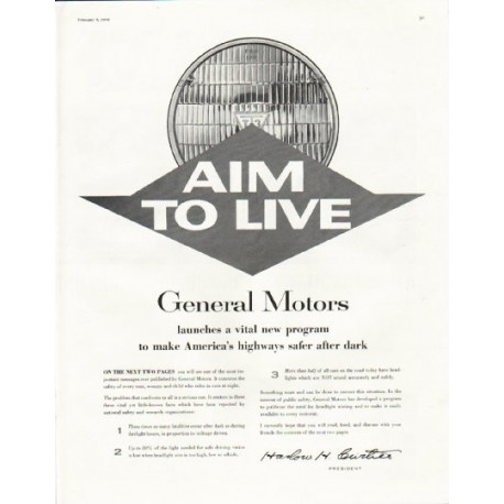 1958 General Motors Ad "Aim to Live"