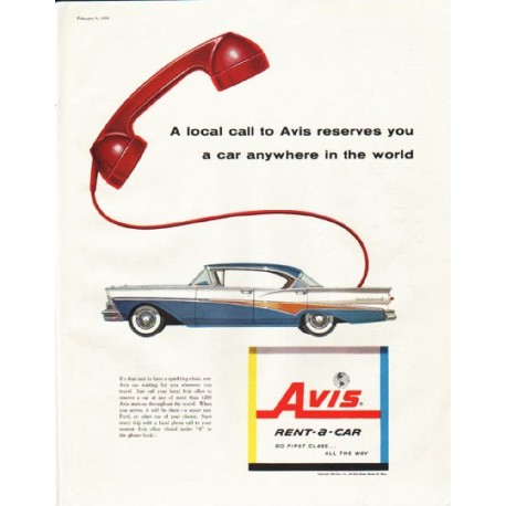 1958 Avis Rent-a-Car Ad "A local call"