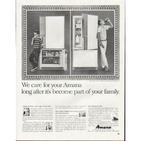1964 Amana Refrigerator Ad "We care"