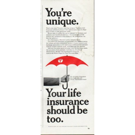 1965 Travelers Insurance Ad "You're unique"