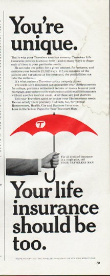 1965 Travelers Insurance Vintage Ad "You're unique"