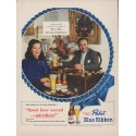 1949 Pabst Blue Ribbon Beer Ad "finest beer"