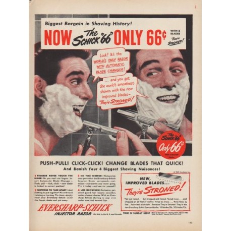 1949 Eversharp-Schick Ad "Biggest Bargain in Shaving History!"