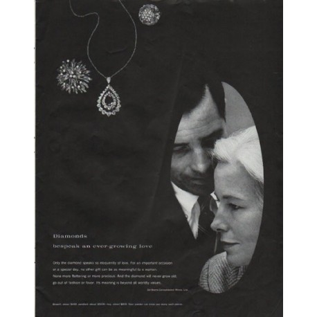 1965 De Beers Diamonds Vintage Ad ever-growing love