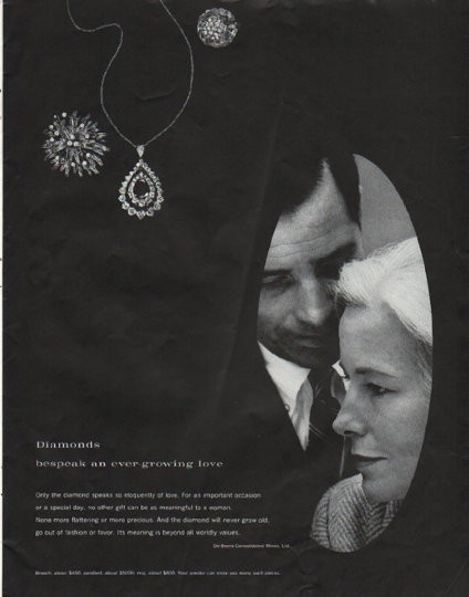 1965 De Beers Diamonds Vintage Ad ever growing love